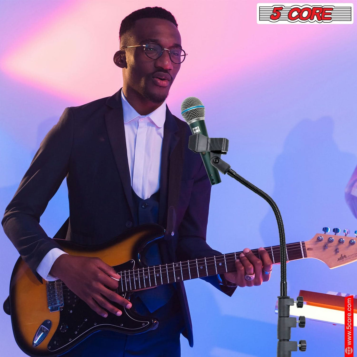 5Core adjustable gooseneck mic stand, heavy-duty floor stand, universal round base for microphones