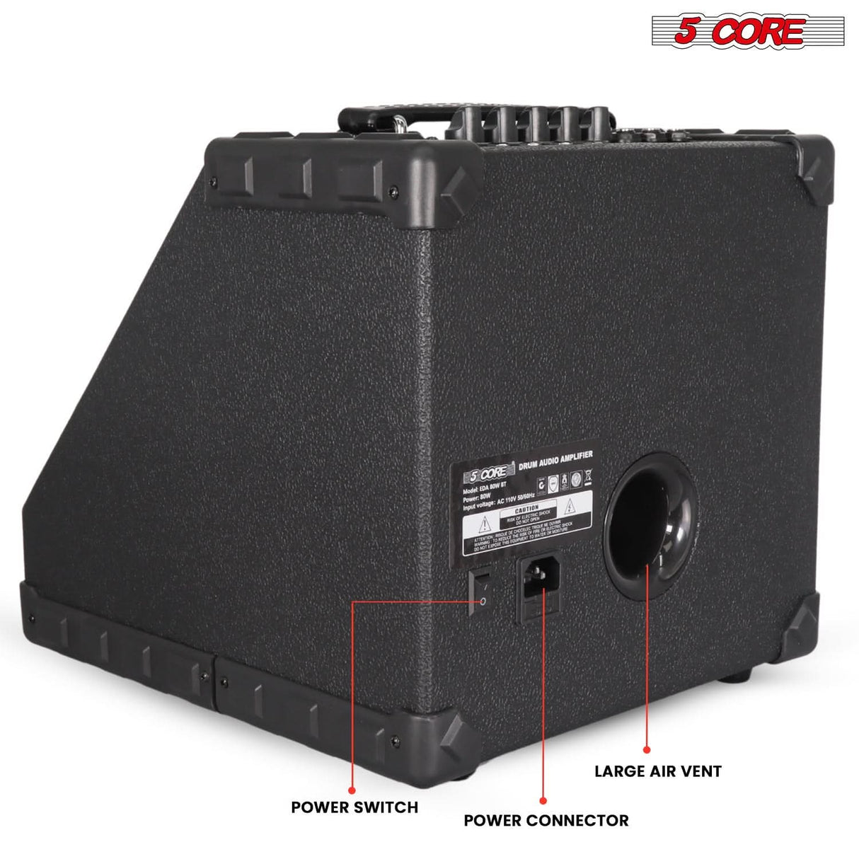 5 Core Electric Drum Amplifier 80W Professional Bluetooth Drumming Amp w 8” Speaker w 3 Band EQ