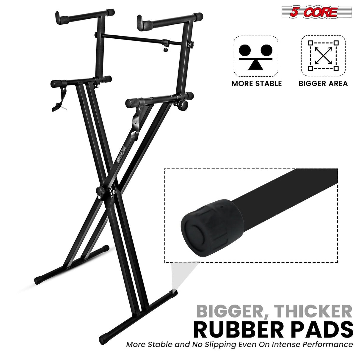 5Core 2 Tier Keyboard Stand Double X Style Adjustable Electric Piano Riser Holder