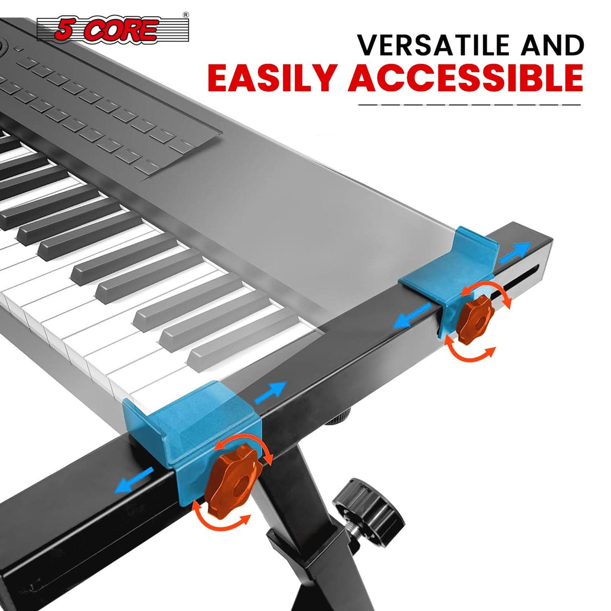 5Core black Z style piano stand, adjustable electric keyboard riser holder with sturdy build and wheels
