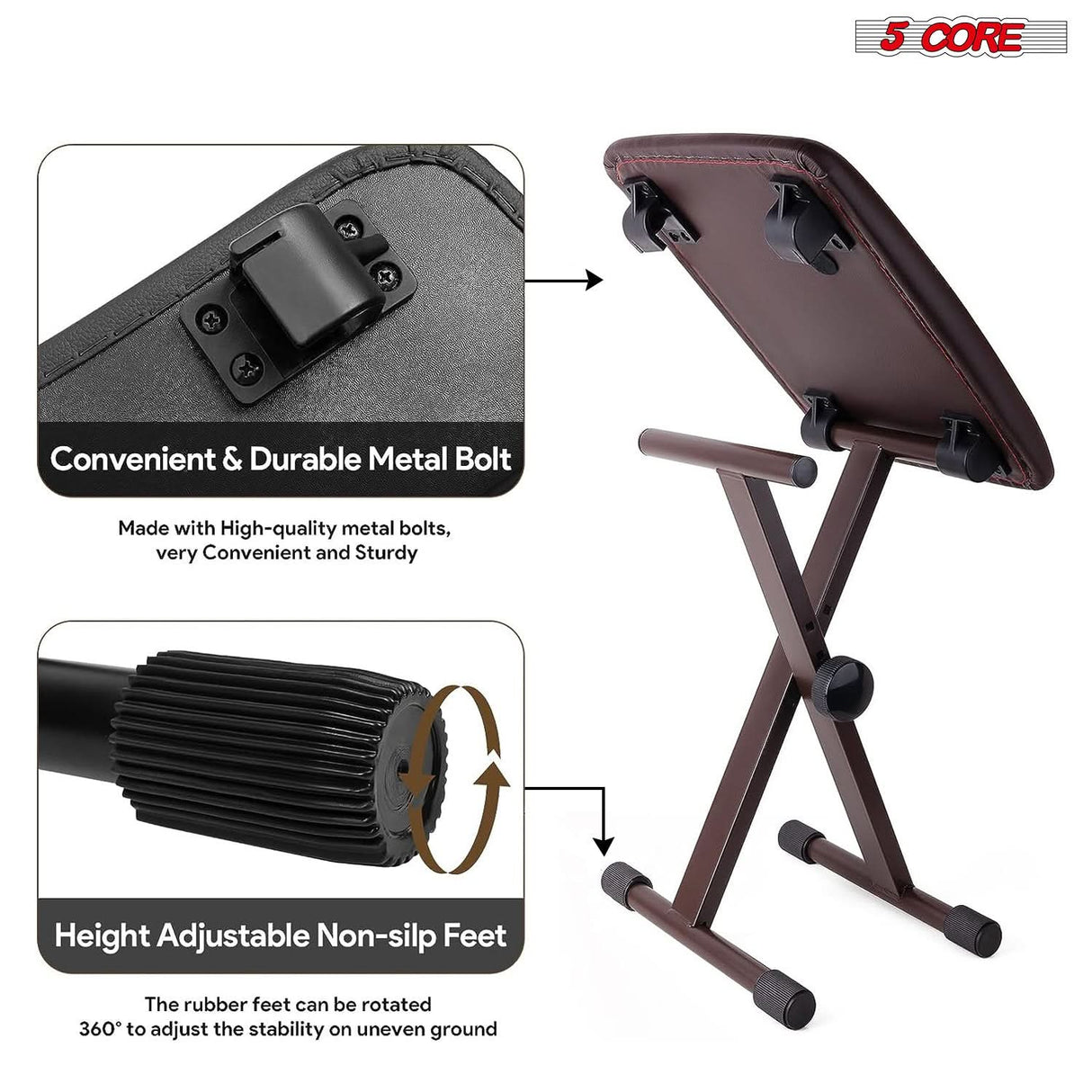 5 Core Keyboard Stand Piano Bench Combo Adjustable Key Board Stands 2" Padded Musician Chair Set