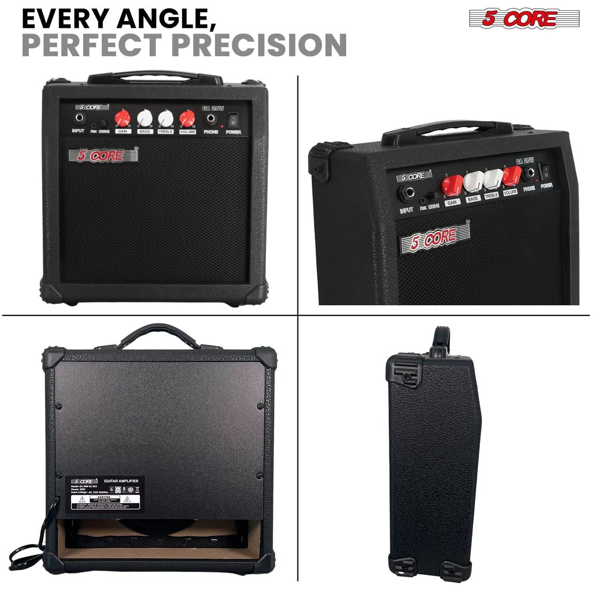 5 Core Guitar Amp 20W Electric Portable Mini Amplifier w Built in 6.5" Speaker Aux Headphone Jack