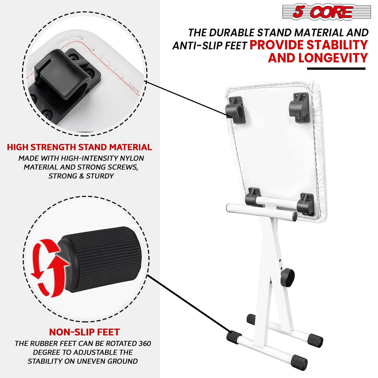 Top view of 5Core piano bench and stand set perfect for musicians