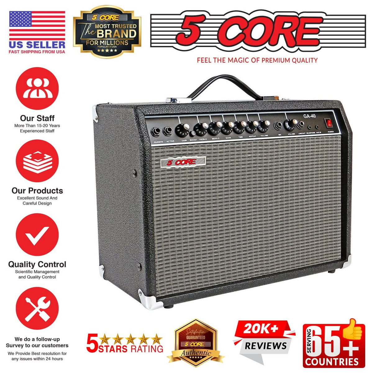 Practice amplifier 5 Core 40W for guitar acoustic and electric use