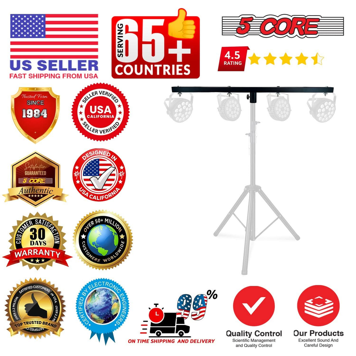 5 Core DJ Lighting T Bar 4 Party Lights 39 Inch Extension Crossbar Tbar Mount w 66 lbs Capacity