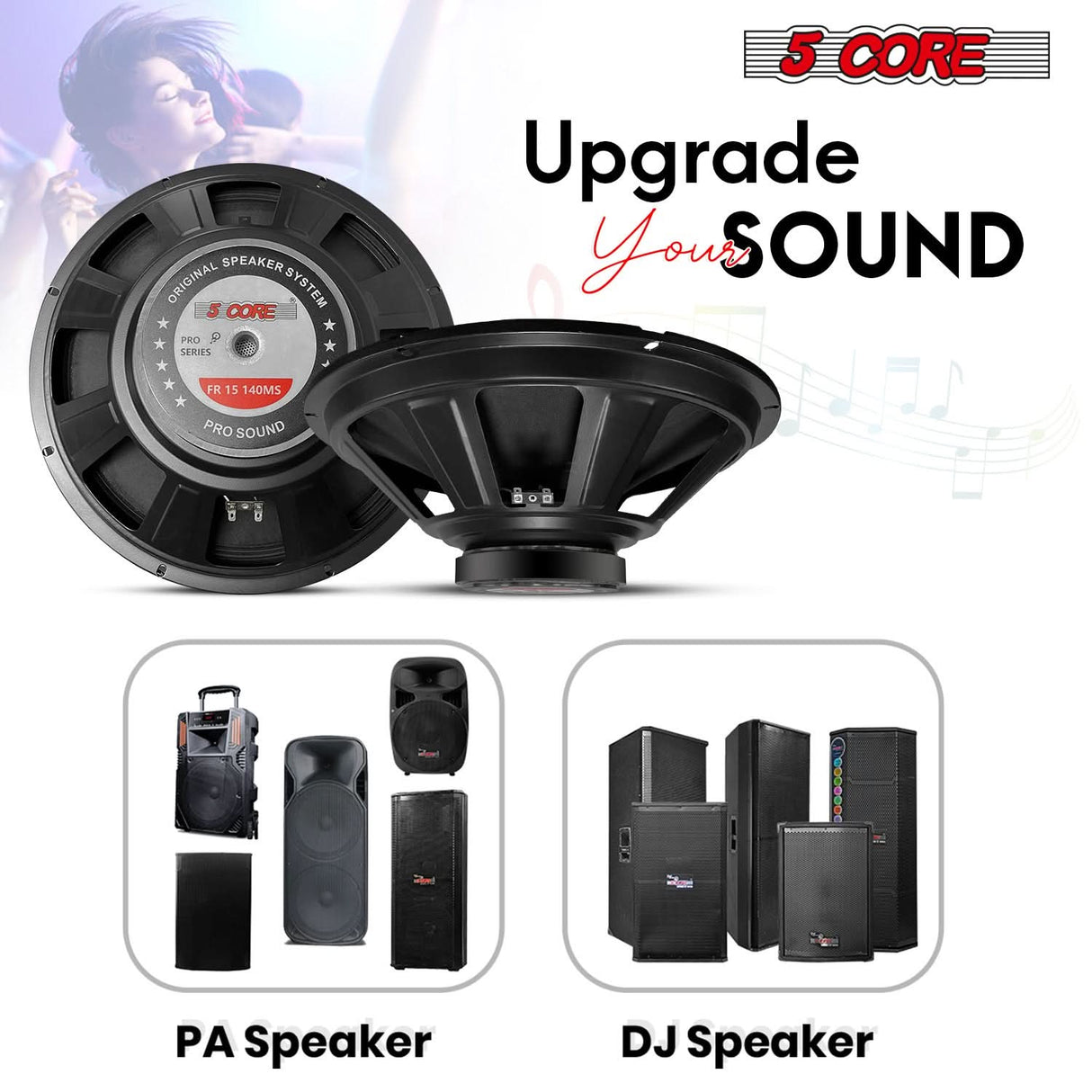 5Core 15 inch DJ subwoofer speaker heavy bass side angle view