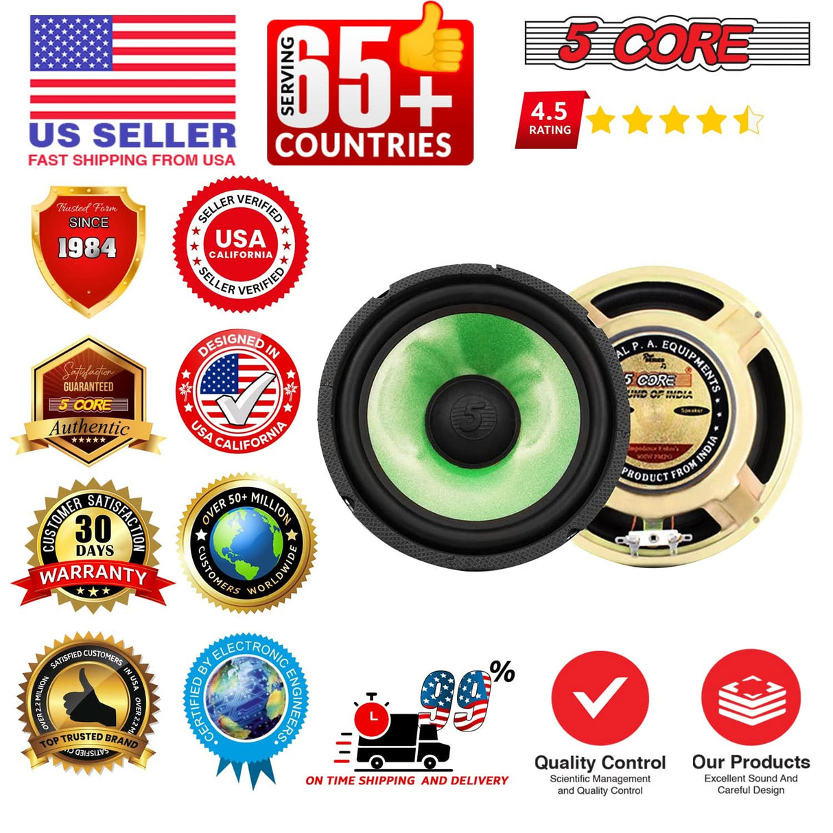 5 Core 8 Inch Subwoofer 900W PA DJ Sub Woofer Speaker 8Ohm w Deep Bass Replacement Component Speaker