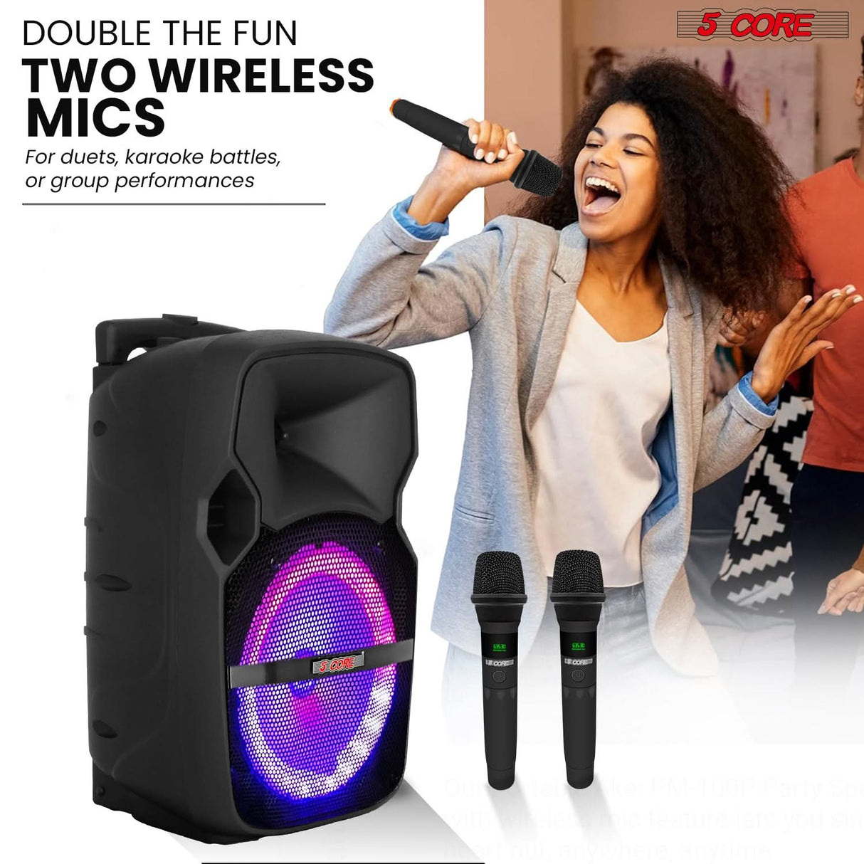 5 Core Party Speaker 2Pc set with wireless mic performance view