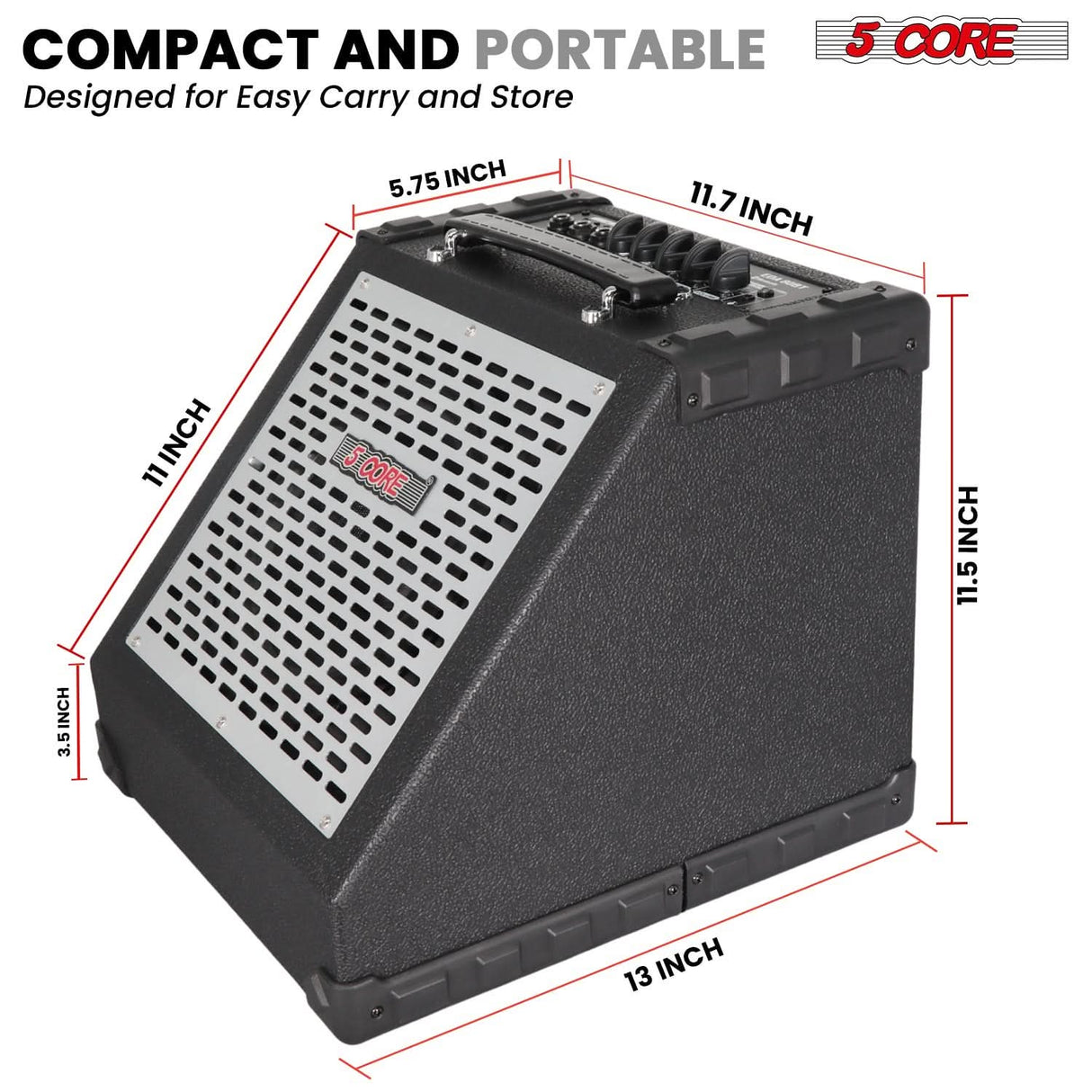 5 Core Electric Drum Amplifier 80W Professional Bluetooth Drumming Amp w 8” Speaker w 3 Band EQ