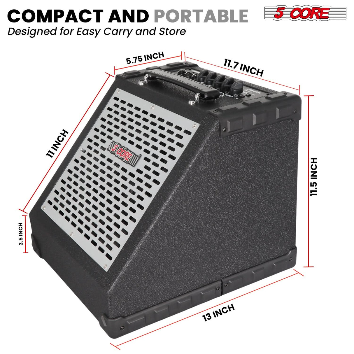 5 Core Electric Drum Amplifier 80W Professional Bluetooth Drumming Amp w 8” Speaker w 3 Band EQ
