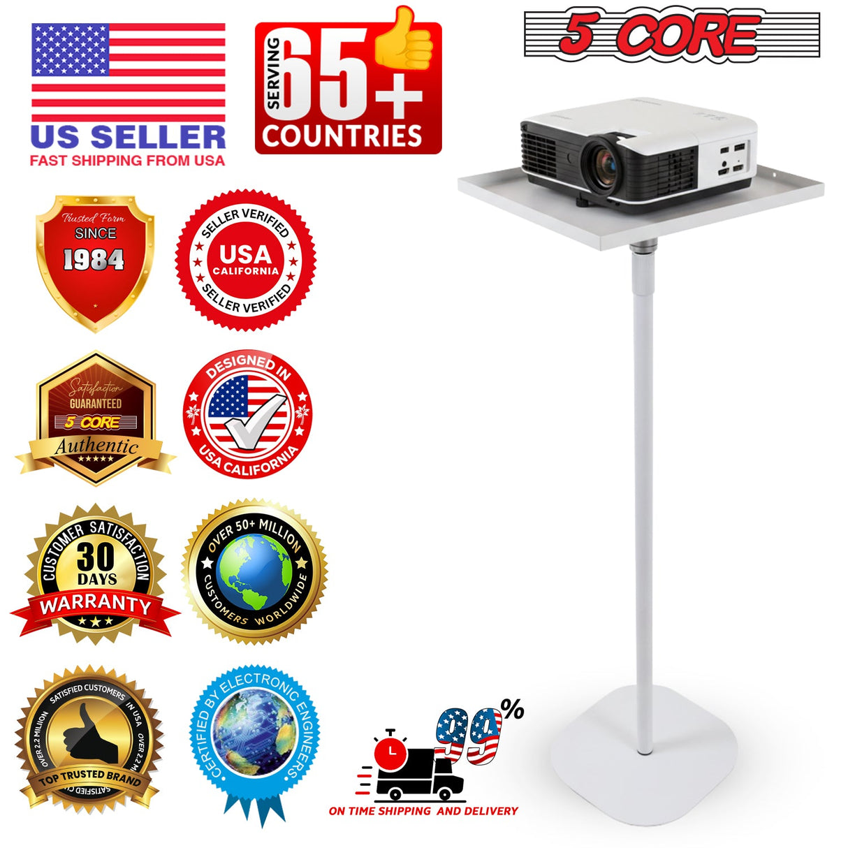 5 Core Projector Stand Floor Adjustable 66" Universal Projectors Support for Home Office & Studio