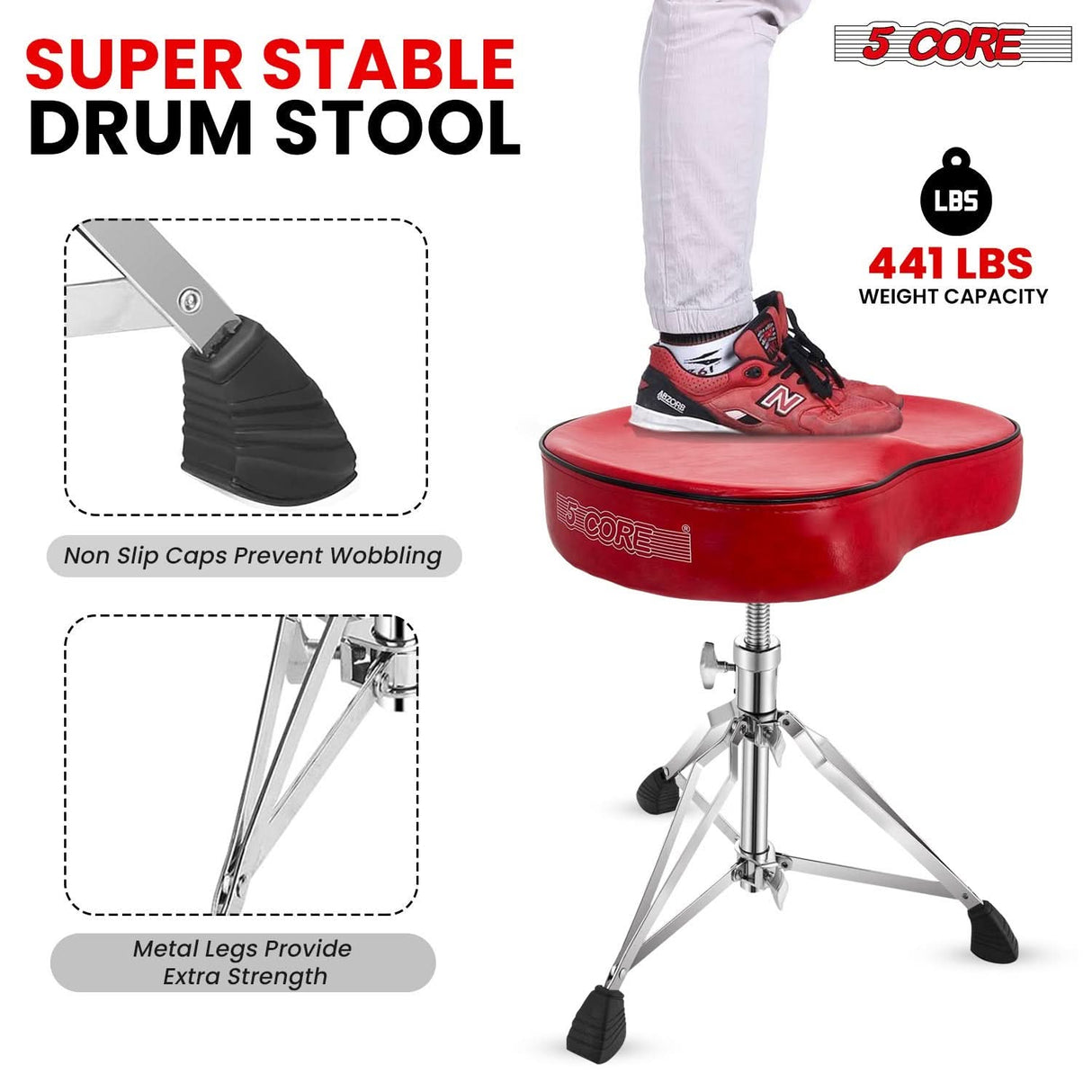 5Core Drum Throne Padded Guitar Stool Saddle Drummer Seat for Adults & Kids