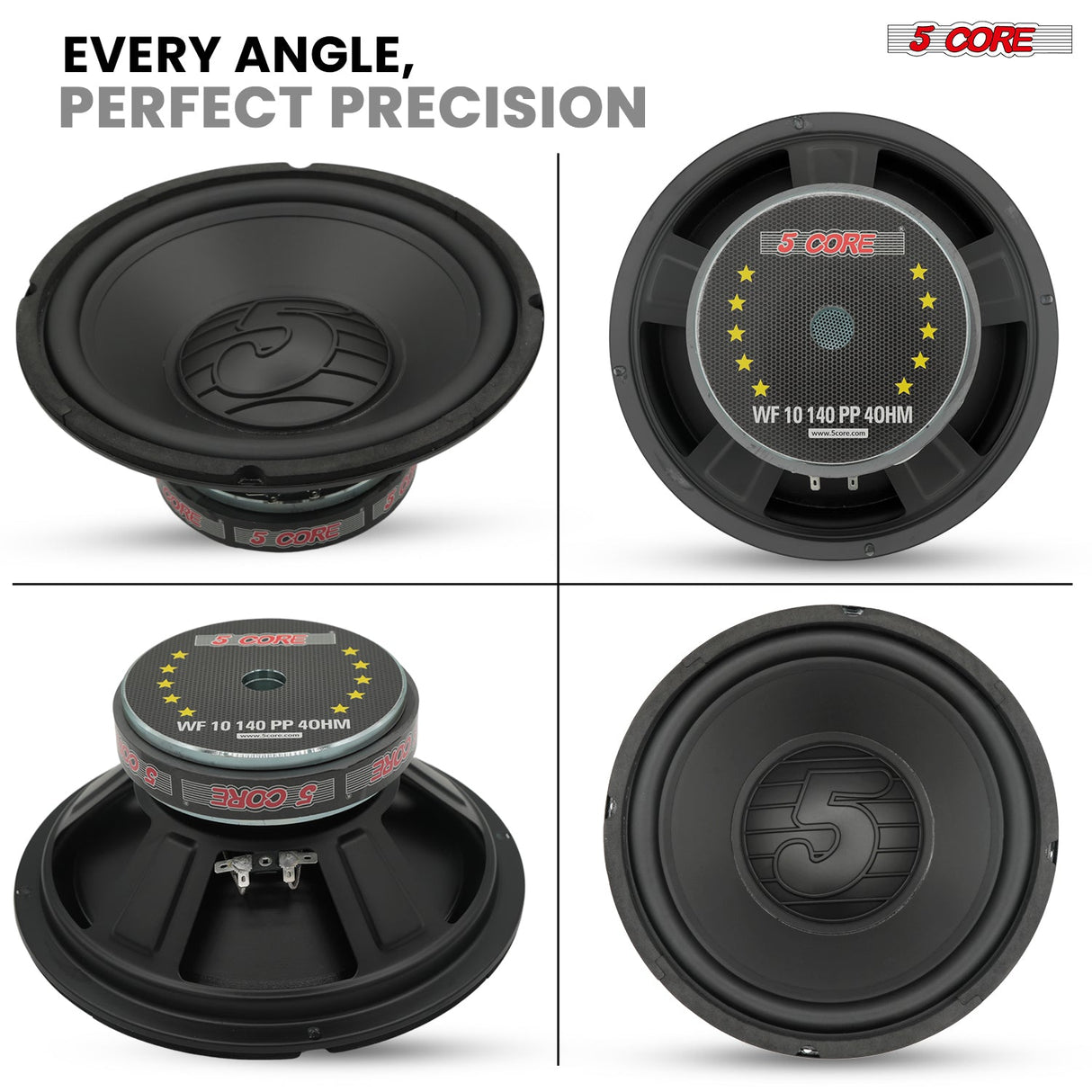 5 Core 10" Subwoofer Pair 300W Car Woofer 4 Ohm Replacement Deep Bass Sub Loud Speaker for Vehicle