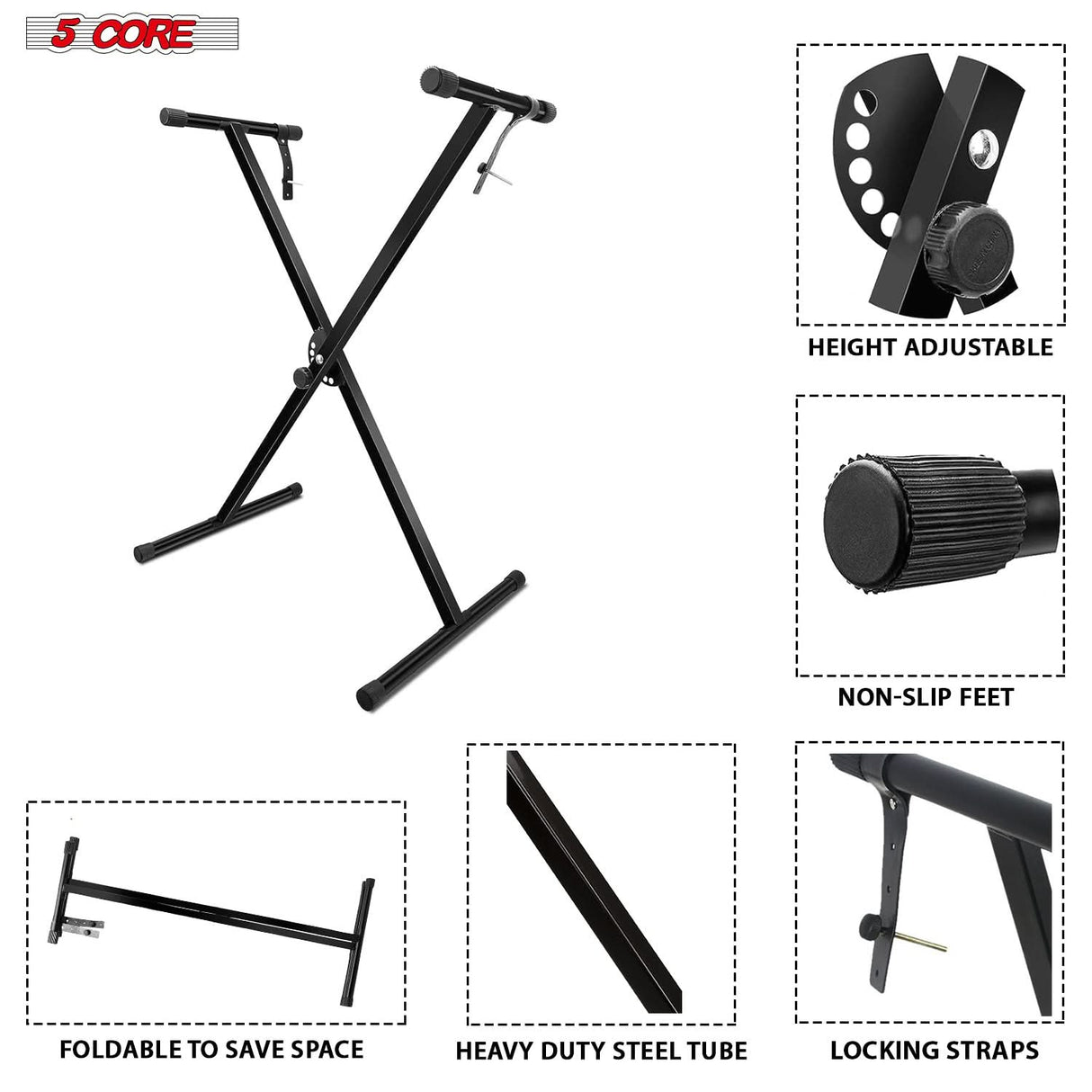 5 Core Keyboard Stand Piano Bench Combo Adjustable Key Board Stands 2" Padded Musician Chair Set