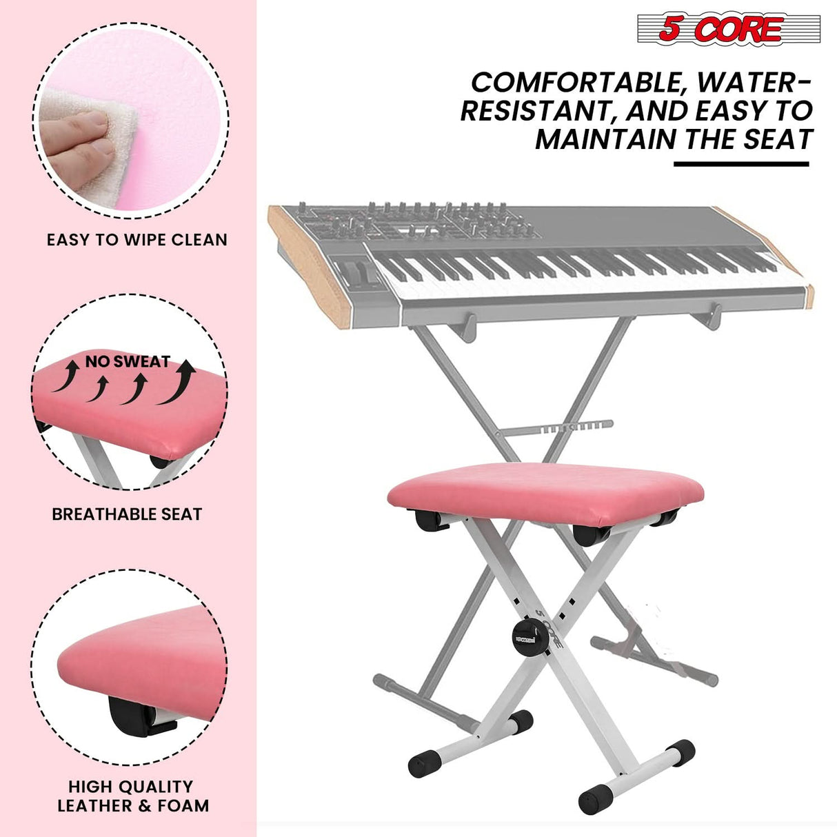 5 Core Keyboard Stand Piano Bench Combo Adjustable Key Board Stands 2" Padded Musician Chair Set
