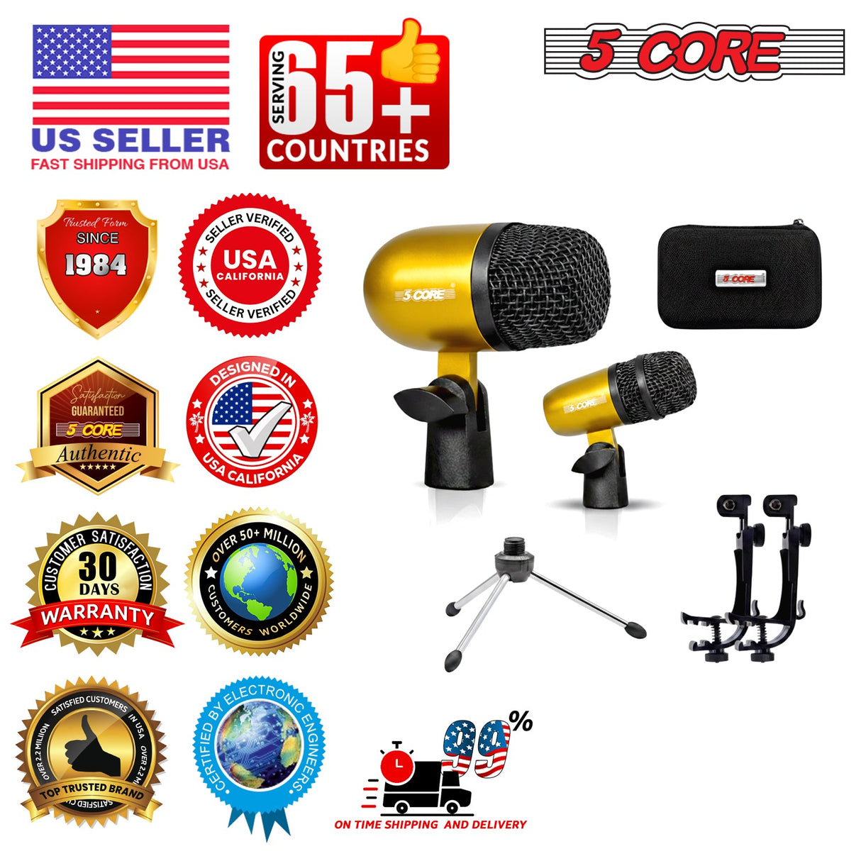 5 Core Conga Mic Snare Tom Set Professional XLR Cardioid Condenser Instrument Microphone Kit