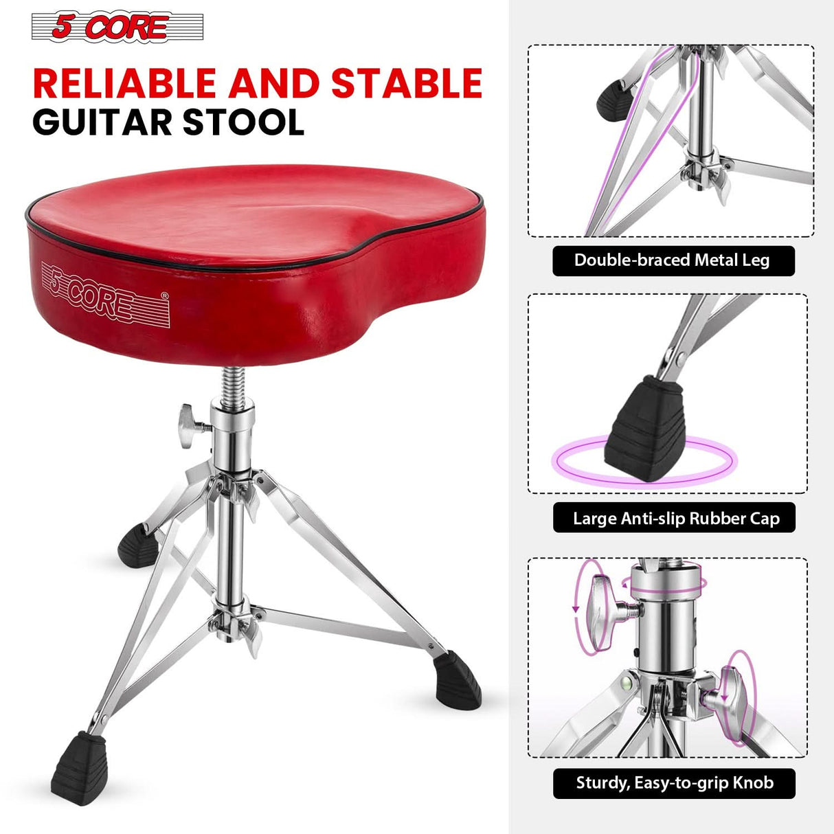 5Core Drum Throne Padded Guitar Stool Saddle Drummer Seat for Adults & Kids