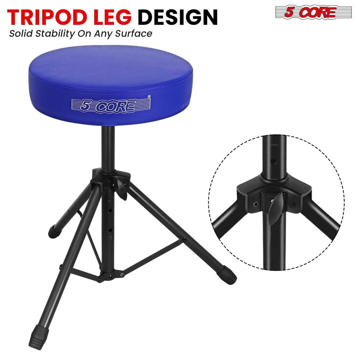 5 Core Drum Throne 3" Thick Padded Memory Foam Comfortable Drummer Stool 330Lb Capacity Adjustable