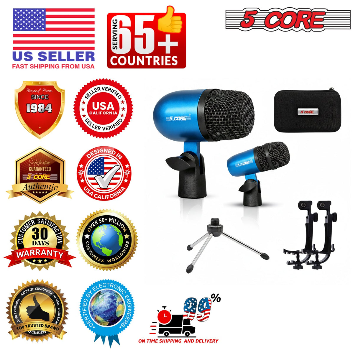 5 Core Conga Mic Snare Tom Set Professional XLR Cardioid Condenser Instrument Microphone Kit