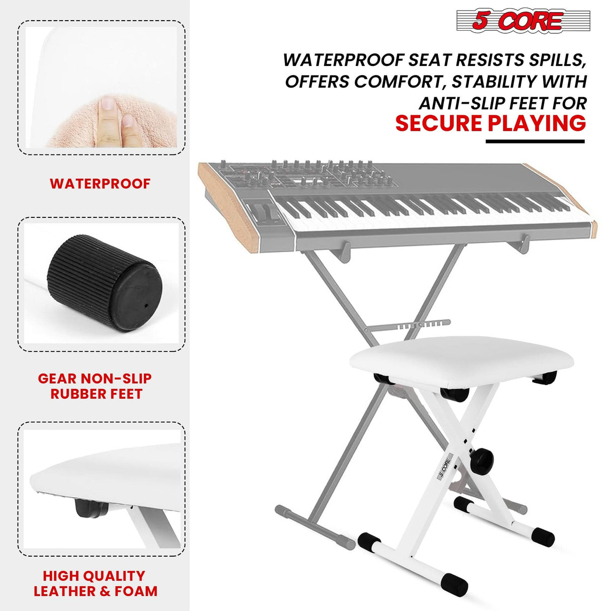 Premium 5Core adjustable keyboard riser with matching padded bench