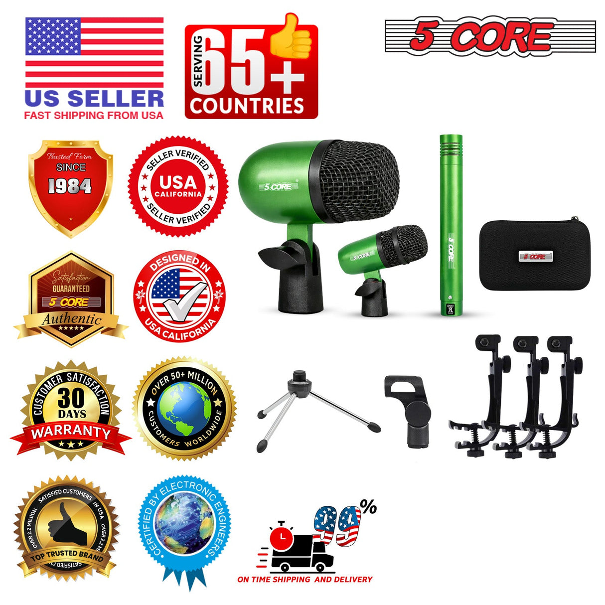 5 Core Conga Mic Snare Tom Set Professional XLR Cardioid Unidirectional Instrument Microphone Kit