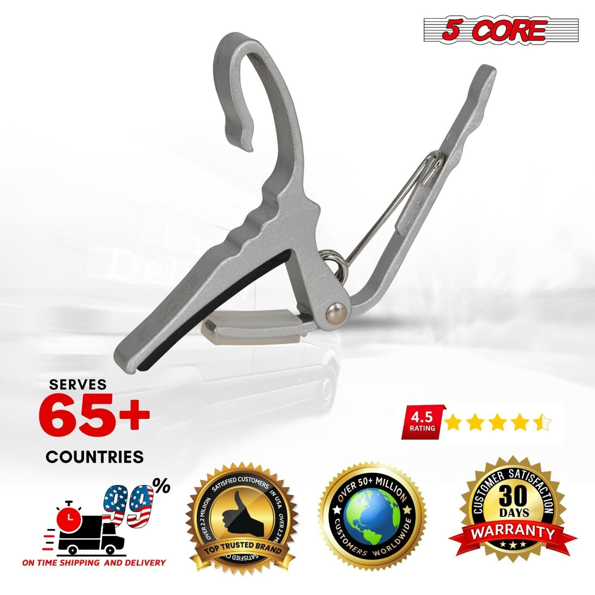 5Core Capo Aluminum Universal Guitar String Clip w Metal Spring + 6Pcs Guitar Picks + Carry Bag