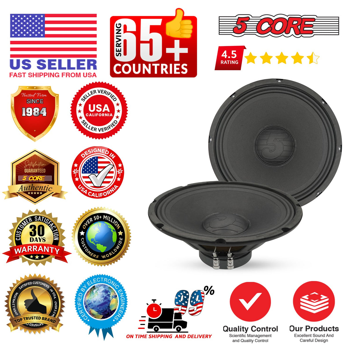 5 Core 8" Subwoofer Speaker 500W Mid Range PA DJ Audio Sub Woofer 8Ohm Deep Bass Replacement Driver