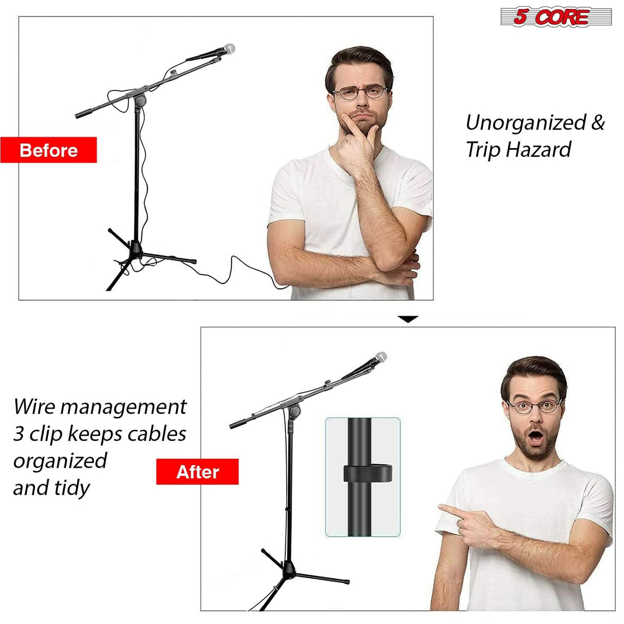 5 Core Microphone Stand Floor Height Adjustable w Extending Telescoping Boom Arm