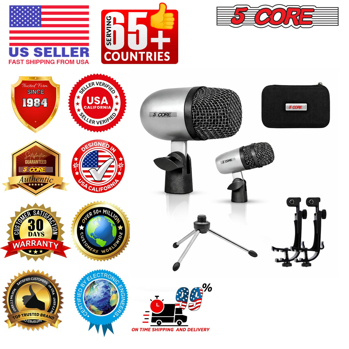 5 Core Conga Mic Snare Tom Set Professional XLR Cardioid Condenser Instrument Microphone Kit