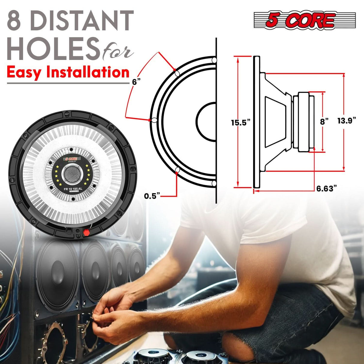 5 core 10 inch subwoofer speaker 600w max 8 ohm full range replacement dj bass loudspeaker by 5Core for professional use