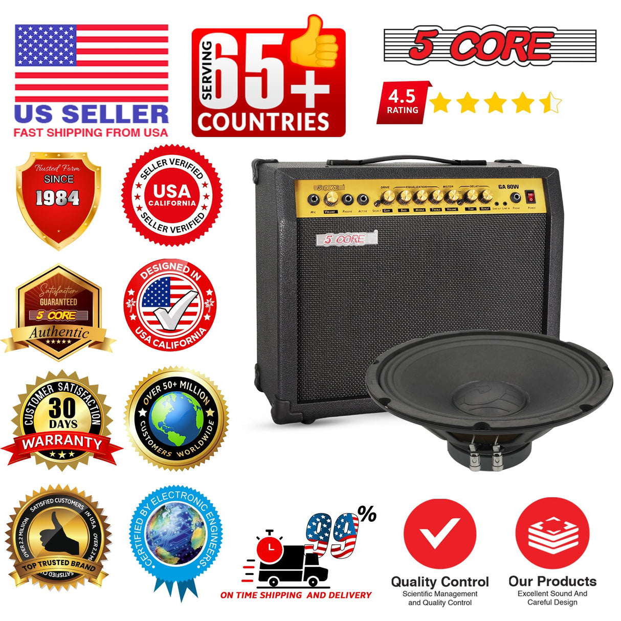 5 Core 12 Inch Guitar Speaker 200W 8 Ohm Amp Cabinet Replacement Amplifier Woofer