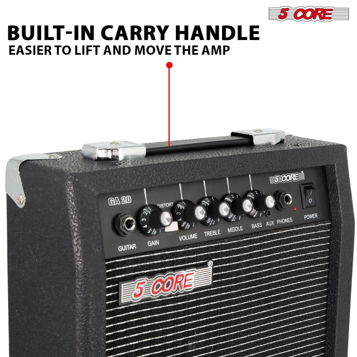 5 Core Guitar Amp 20W Electric Portable Mini Amplifier w Built in 6.5" Speaker Aux Headphone Jack