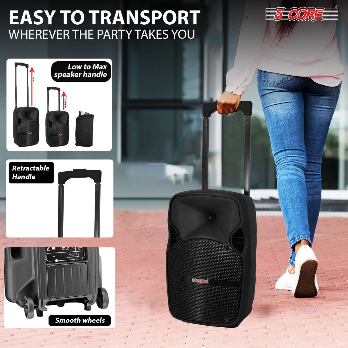 5Core Party Speaker Boombox 8 Inch with Wireless Mics Close Angle