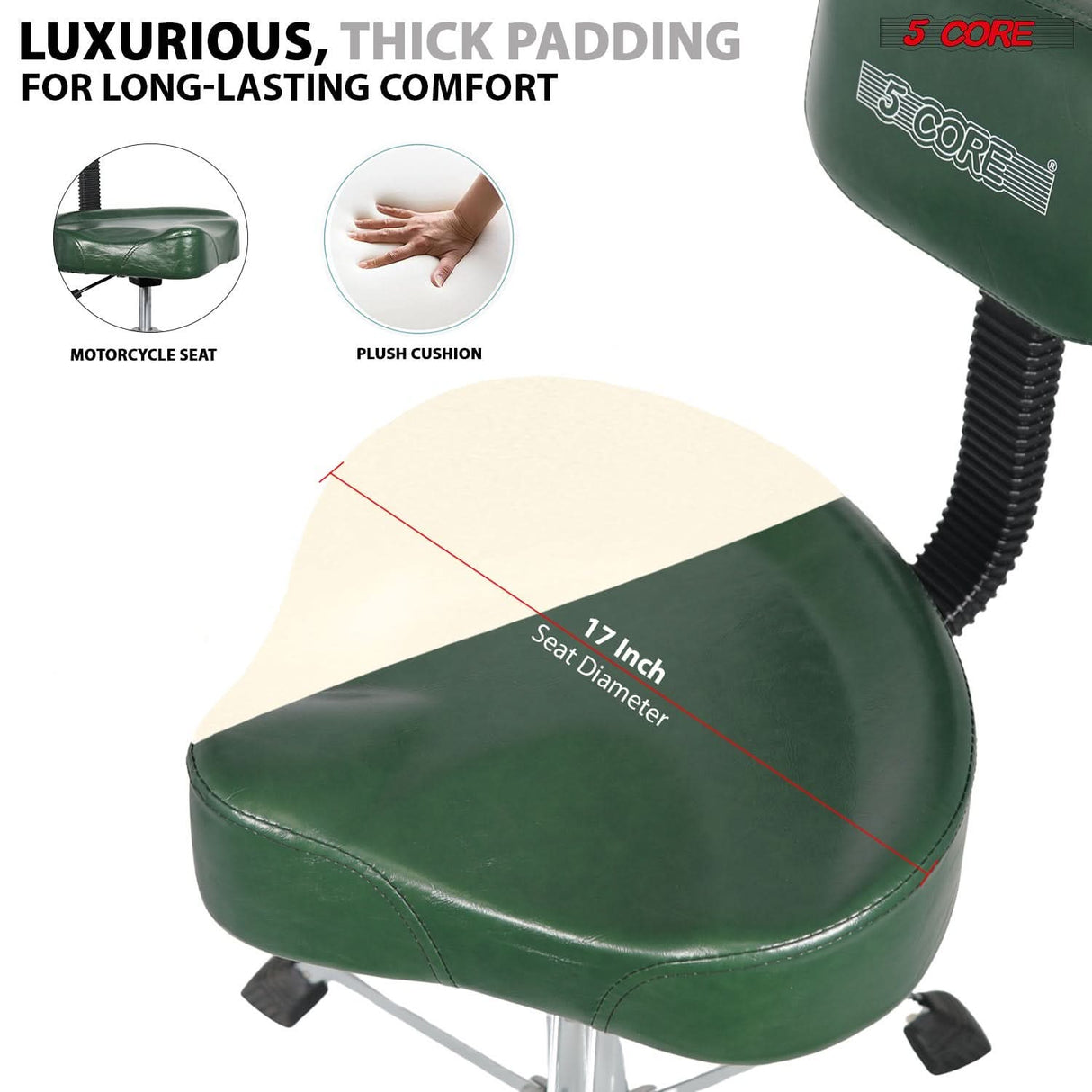 5 Core Drum Throne w Backrest 4" Padded Stool Adjustable 24.5" Drummer Chair w 441Lb Capacity