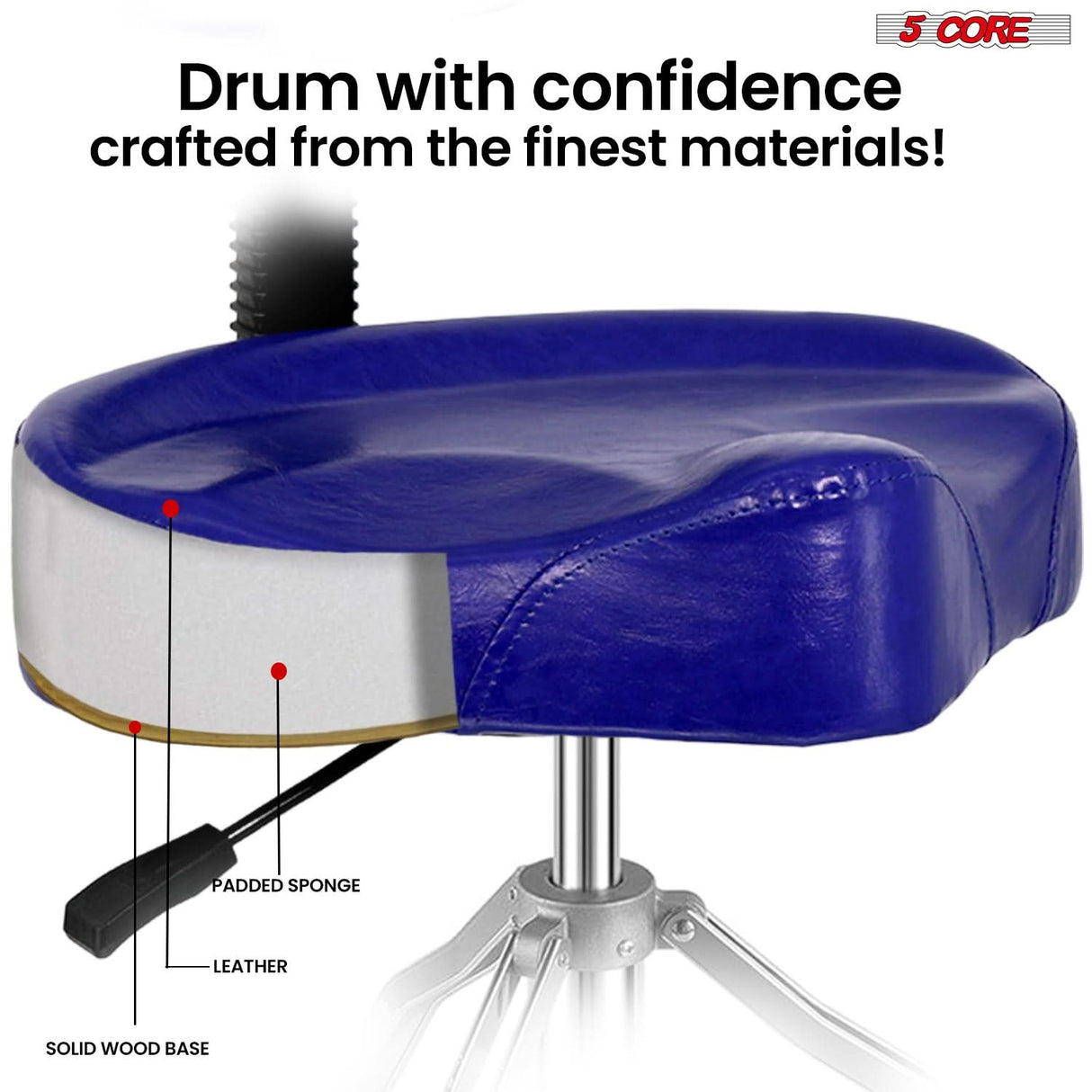 5 Core Drum Throne 4" Padded Seat w Backrest Airlift Adjustable Chair Ergonomic Drummer Stool