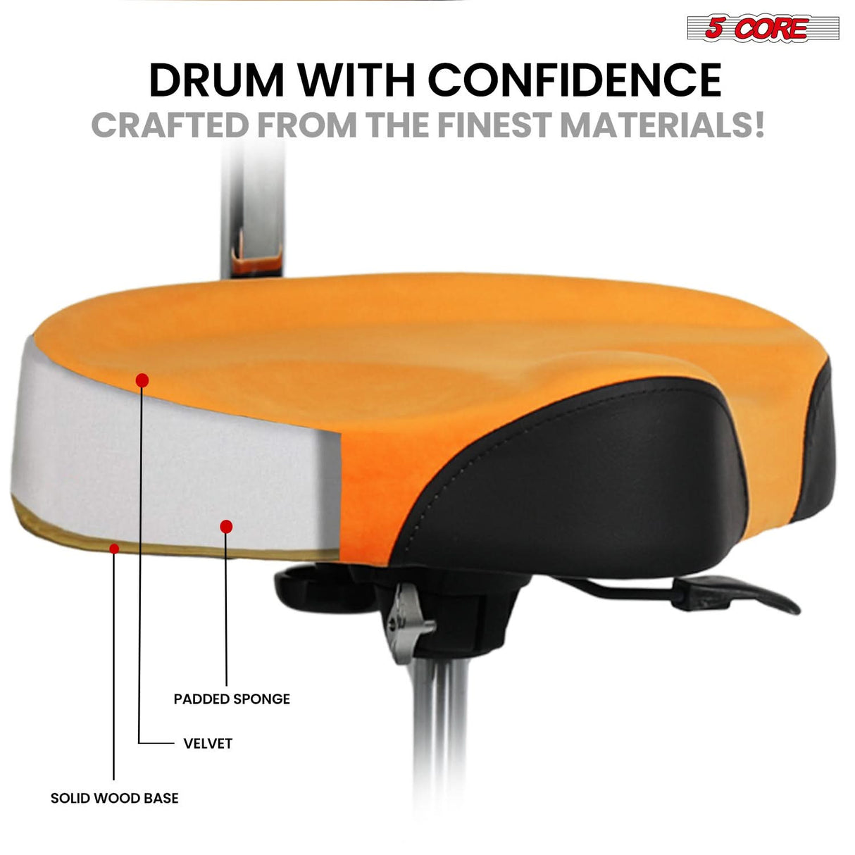 5 Core Drum Throne w Backrest 4" Padded Stool Airlift 25" Adjustable Drummer Stool 441Lb Capacity