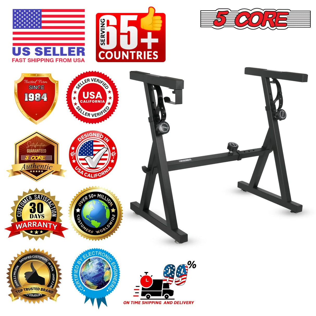 5Core Keyboard Stand Adjustable Height 34.5" Width 32.5” Z Style Electric Piano Riser 250Lb Capacity