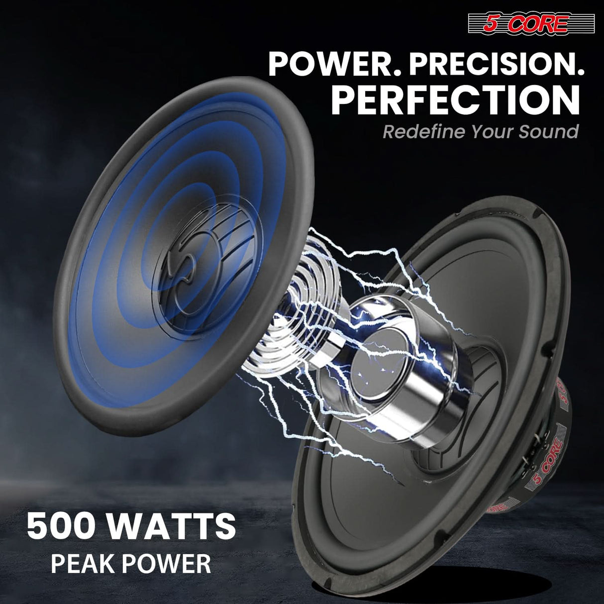 5 Core 15 Inch Woofer Pair 500W Car Subwoofer 4Ohm Replacement Deep Sub w Poly Cone