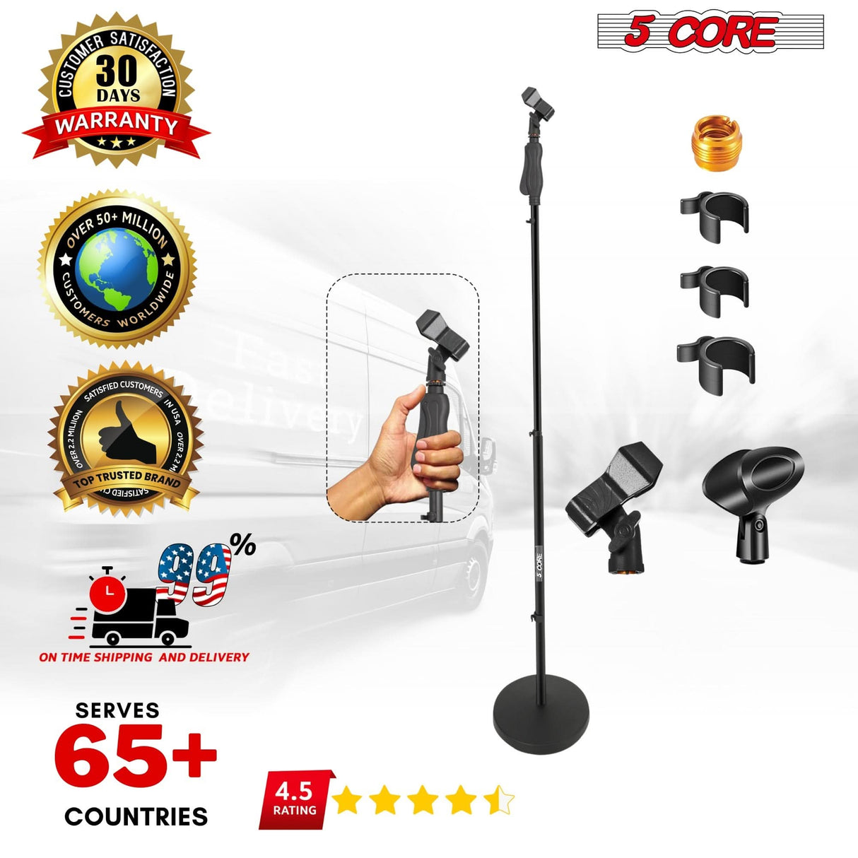 5Core Universal Microphone Stand Height Adjustable 35 to 57" Round Base Floor Mic Holder Metal Build