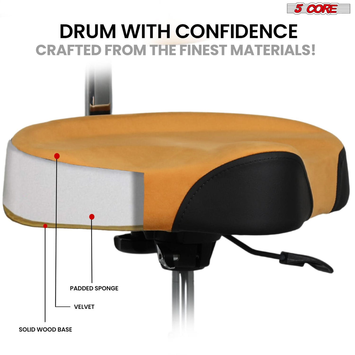 5 Core Drum Throne w Backrest 4" Padded Stool Airlift 25" Adjustable Drummer Stool 441Lb Capacity