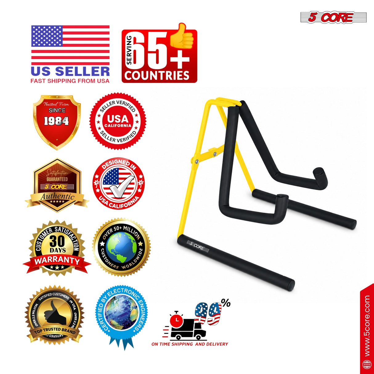 5 Core Ukulele Stand A Frame Metal Body w Soft Padded Arms Support Banjo Ukuleles Mini Guitar Violin Yellow