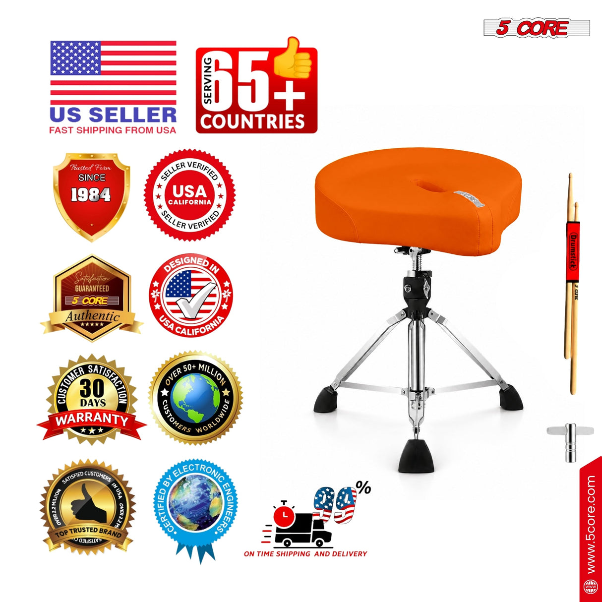 5 Core Drum Throne w 4.5" Padded Stool Adjustable Drummer Chair