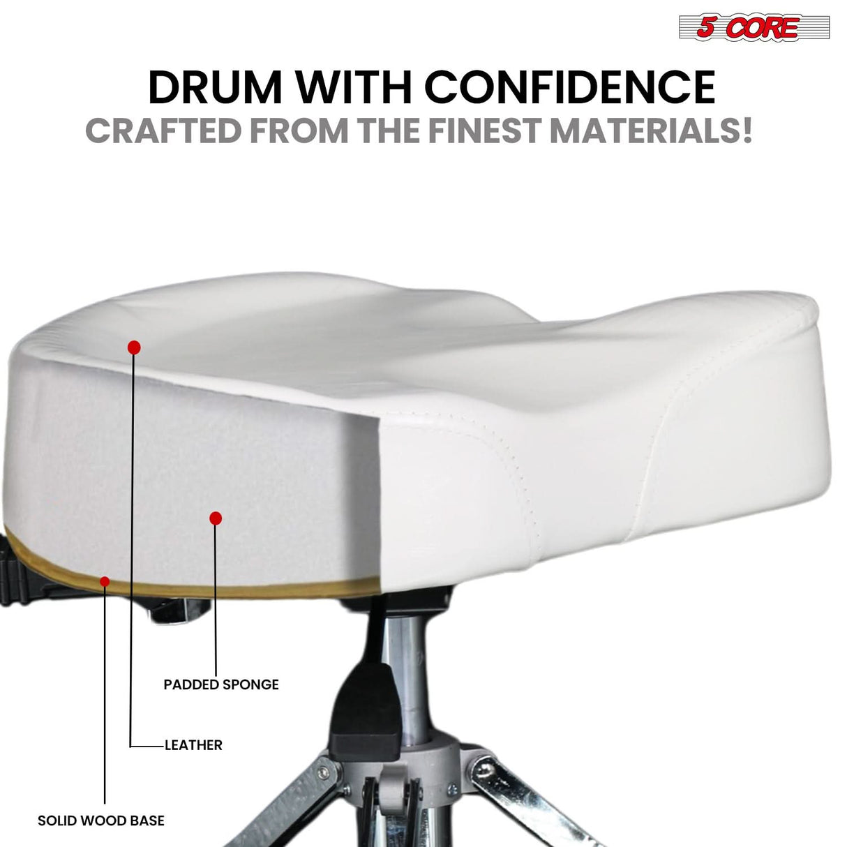 5 Core Drum Throne w Backrest 4" Padded Stool Adjustable 24.5" Drummer Chair w 441Lb Capacity