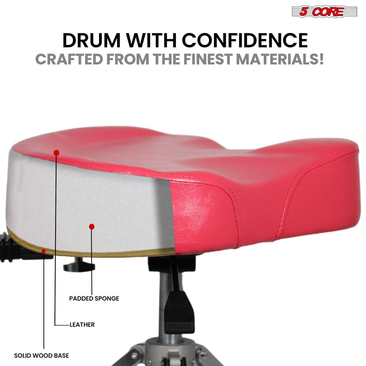 5 Core Drum Throne w Backrest 4" Padded Stool Adjustable 24.5" Drummer Chair w 441Lb Capacity