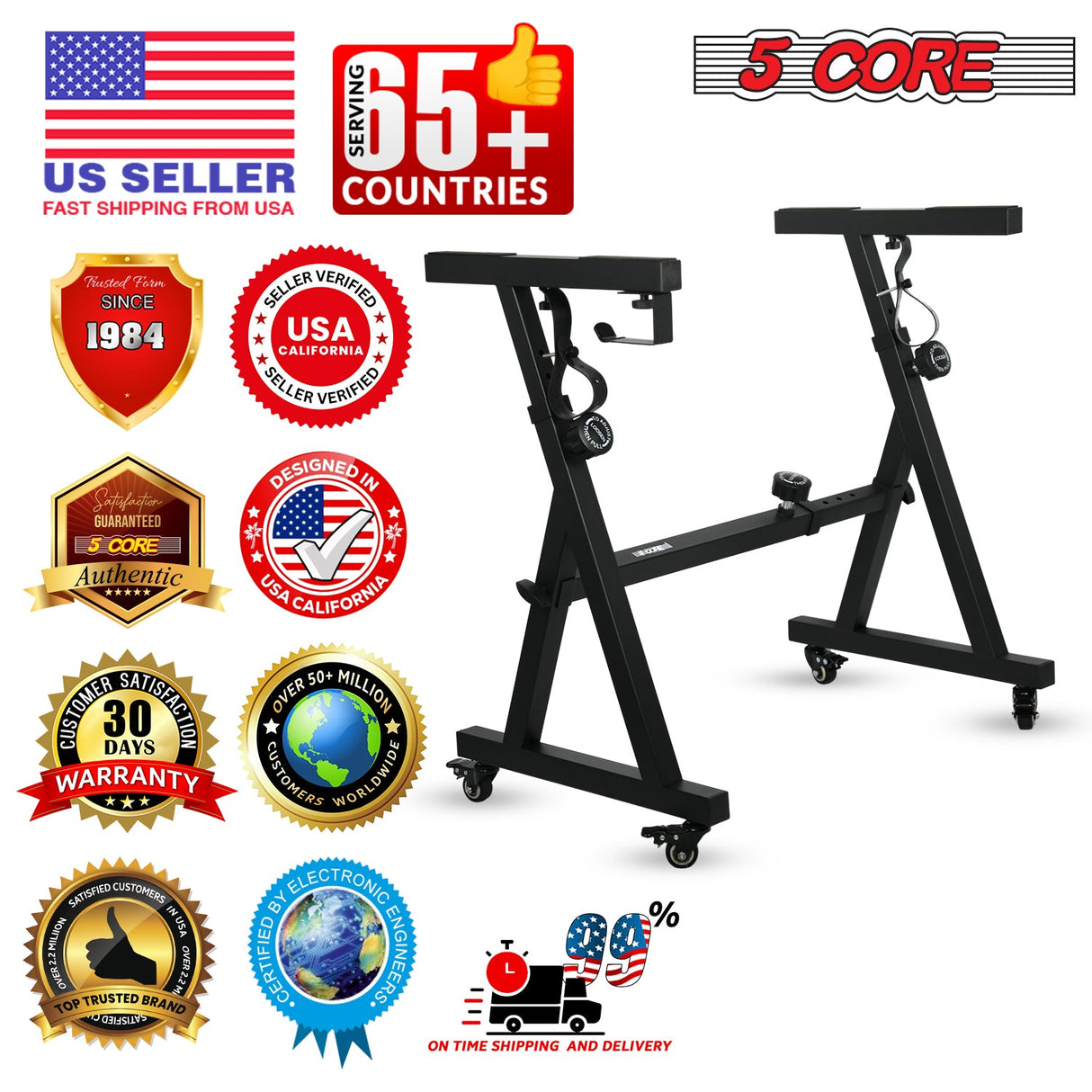 5 Core Keyboard Stand Piano Riser Z Style Adjustable Height 36.5" & Width 32.5” Sturdy Portable