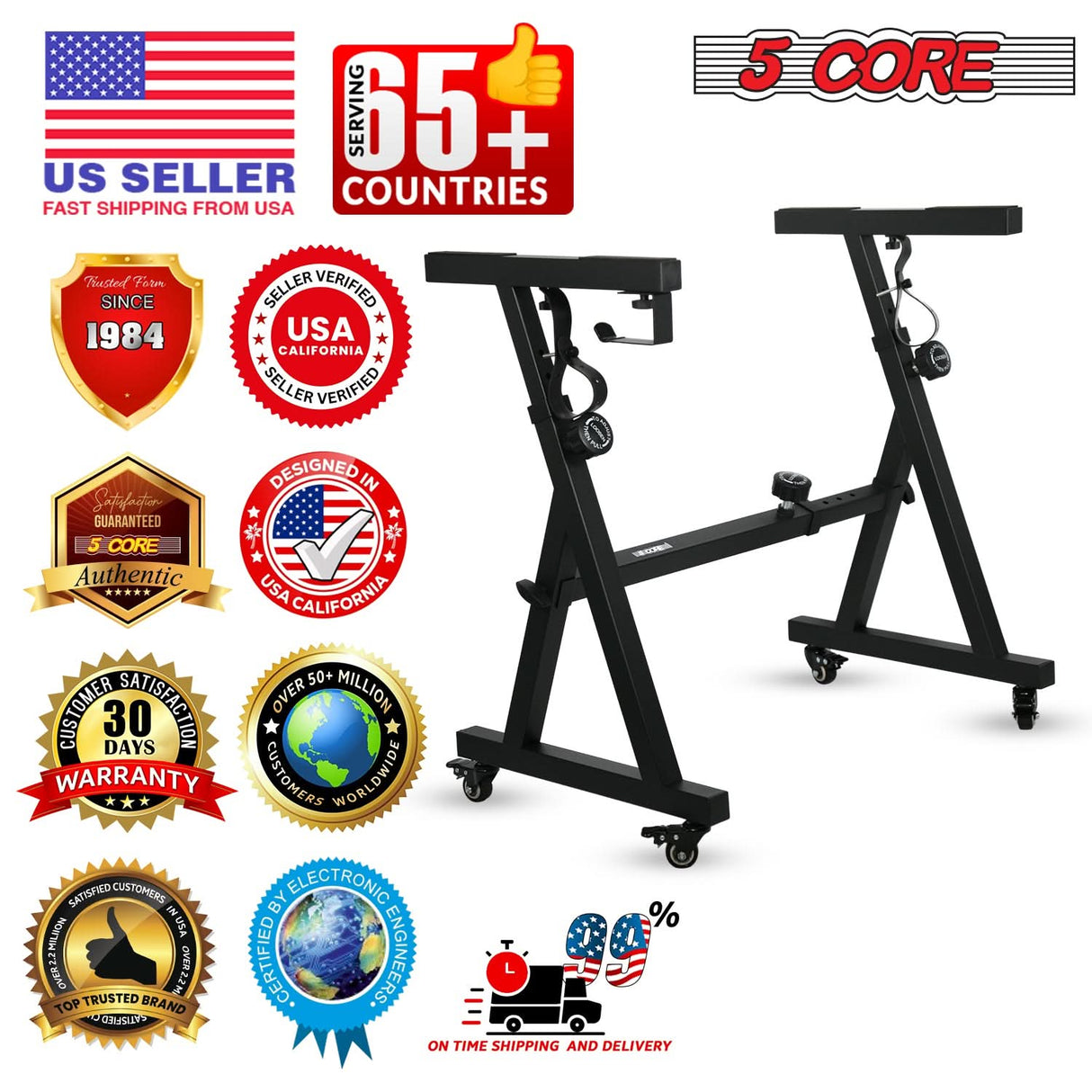 5Core Keyboard Stand Adjustable Height 36.5" Width 32.5” Z Style Electric Piano Riser 250Lb Capacity