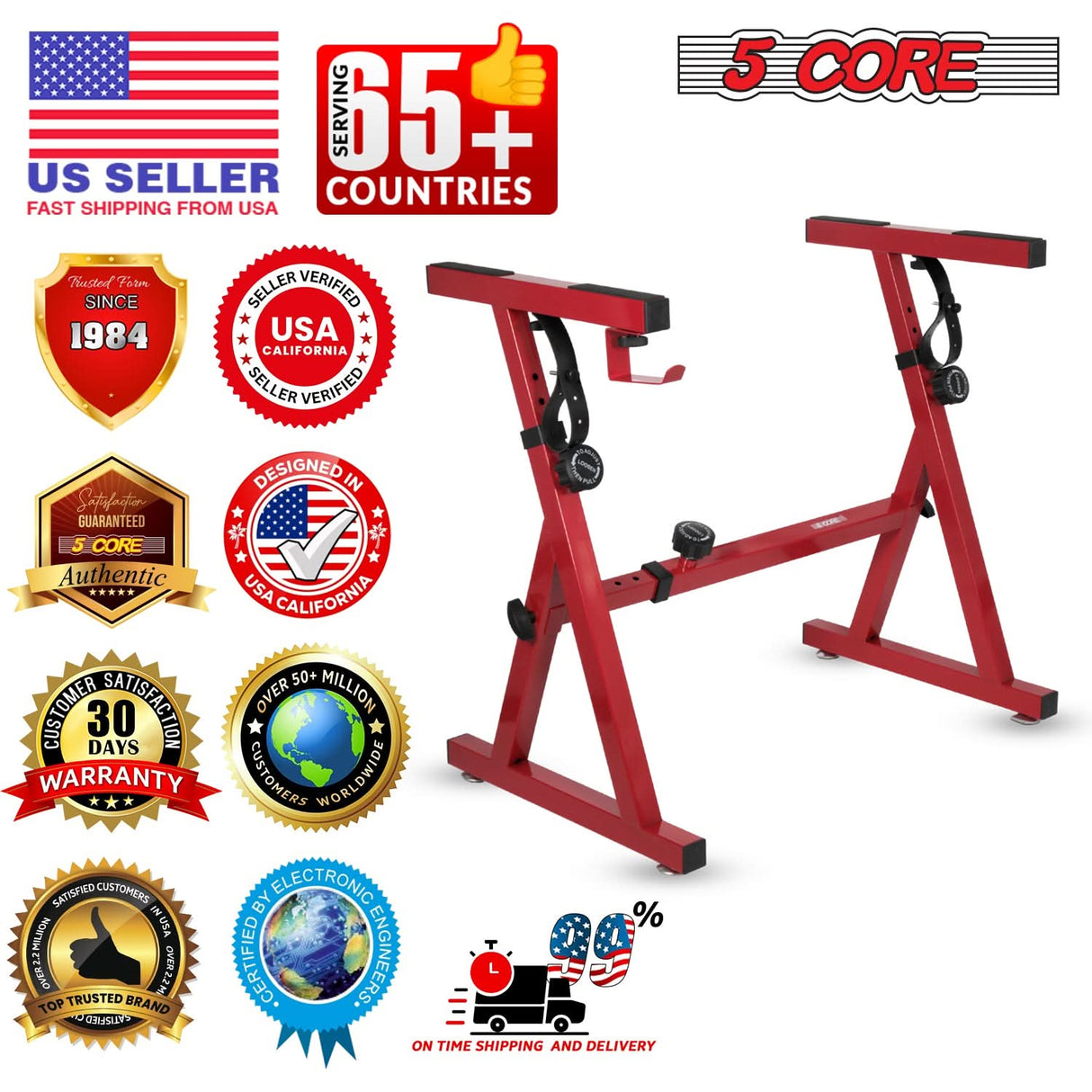 5Core Keyboard Stand Adjustable Height 34.5" Width 32.5” Z Style Electric Piano Riser 250Lb Capacity