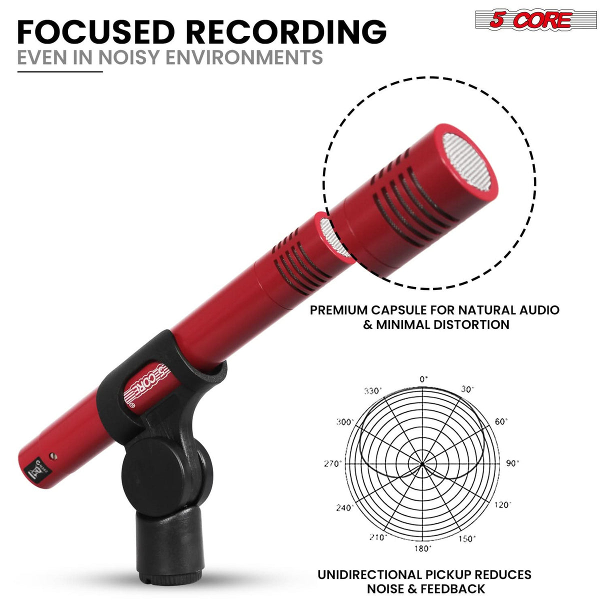 5 Core Drum Microphone Kit 7 Piece All Metal Drummer Instrument Mics Tom/Snare & Cymbals Set