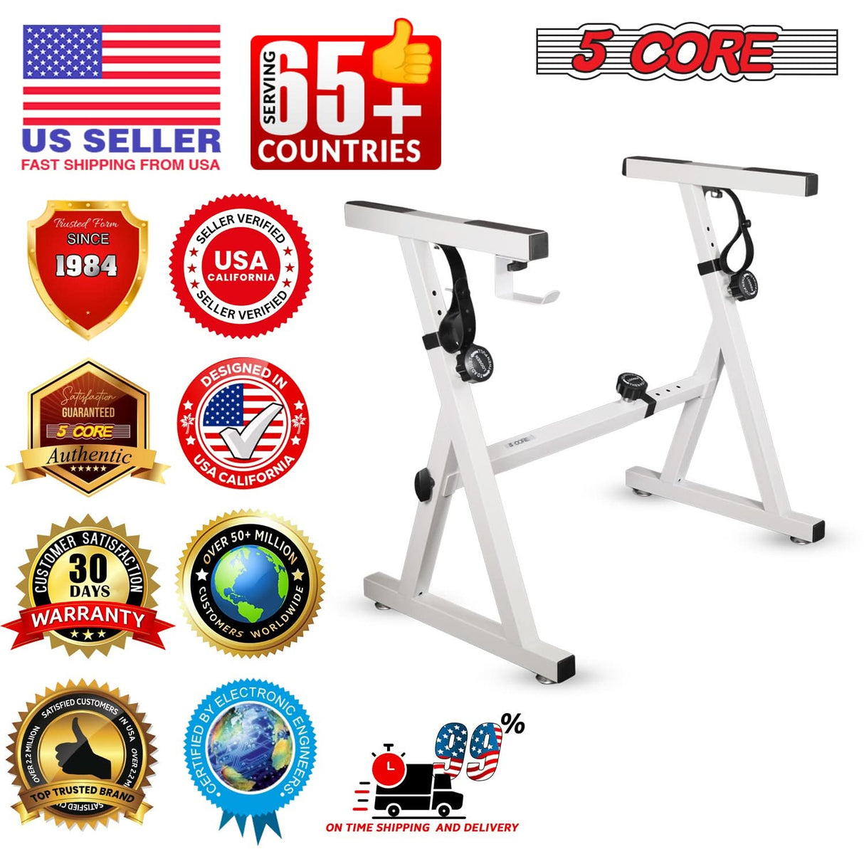 5Core Keyboard Stand Adjustable Height 34.5" Width 32.5” Z Style Electric Piano Riser 250Lb Capacity