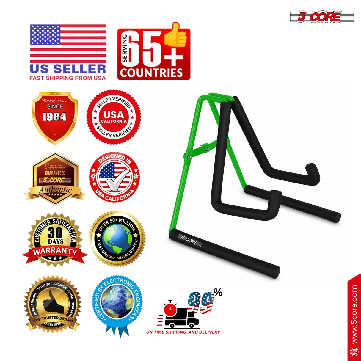 5 Core Ukulele Stand A Frame Metal Body w Soft Padded Arms Support Banjo Ukuleles Mini Guitar Violin Green